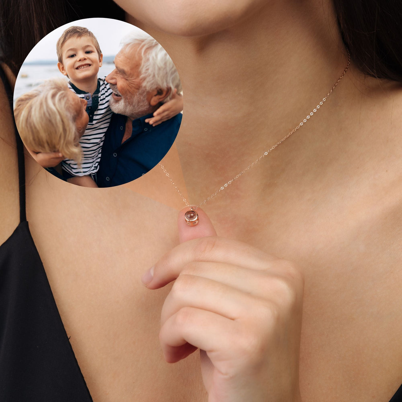 Circle Photo Necklace - Personalised Necklace - Customised Necklace Necklace Rose Gold Brother & Sisters