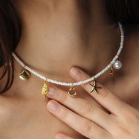 Thumbnail for Gold Necklace for a woman - Summer Initial Necklace - Pearl Necklace - Woman Necklace Necklace Brother & Sisters