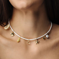 Thumbnail for Gold Necklace for a woman - Summer Initial Necklace - Pearl Necklace - Woman Necklace Necklace Gold / A Brother & Sisters