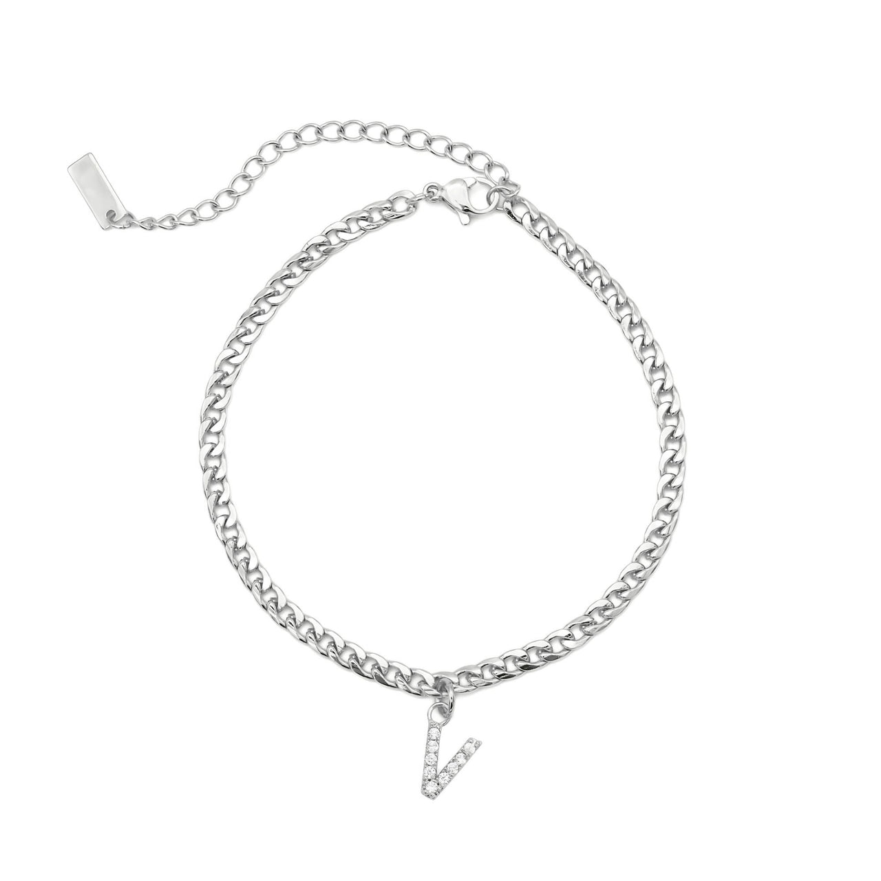 Silver Initial Anklet - Ankle Bracelet - Anklet for Women - Silver Leg Bracelet Anklet V Brother & Sisters