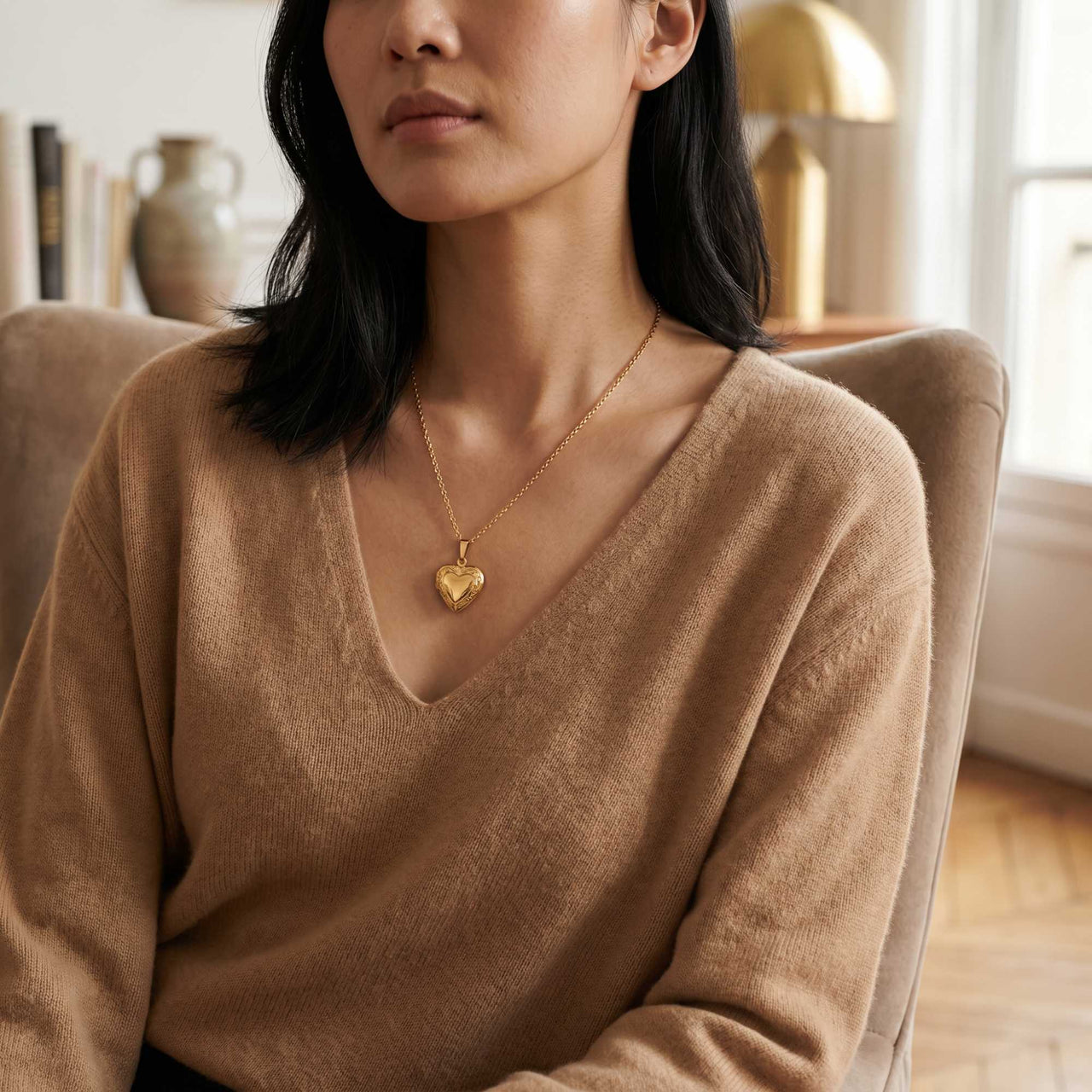 Scroll Heart Photo Locket Necklace