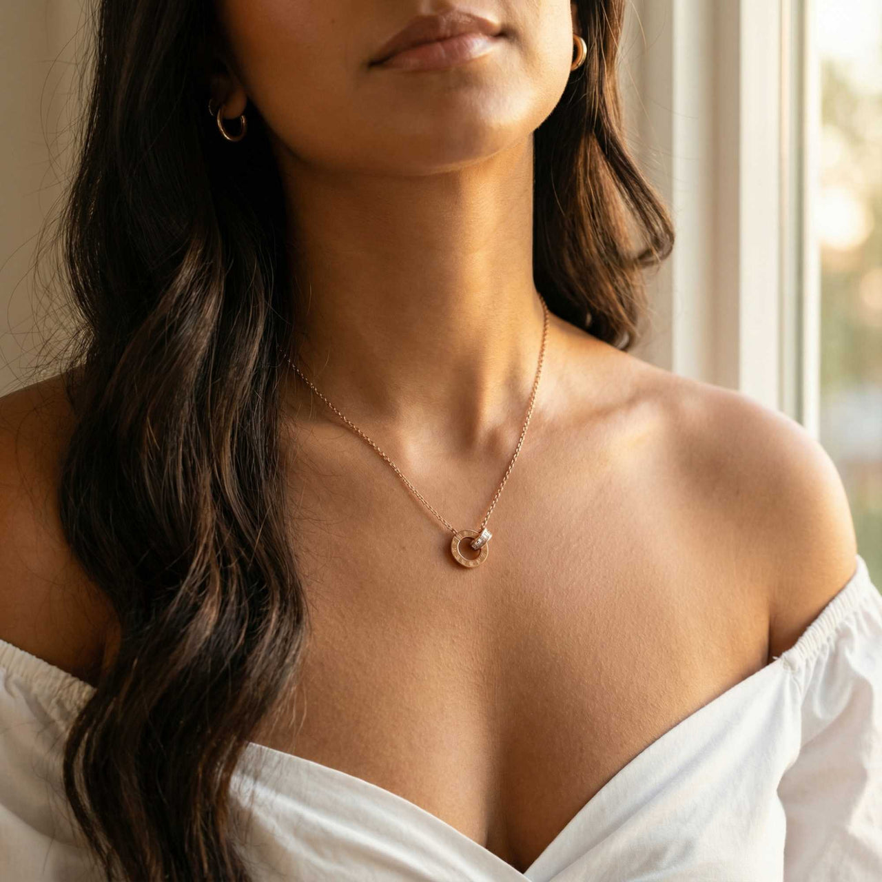 Necklace with Joined Rings & Crystals