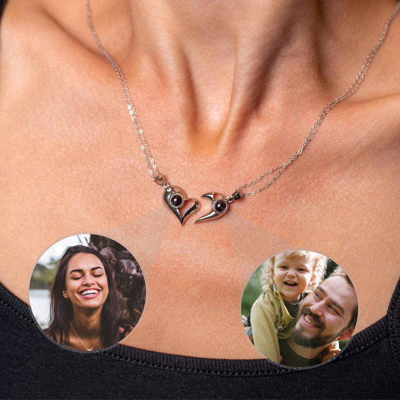 Half-Heart Photo Necklace Set