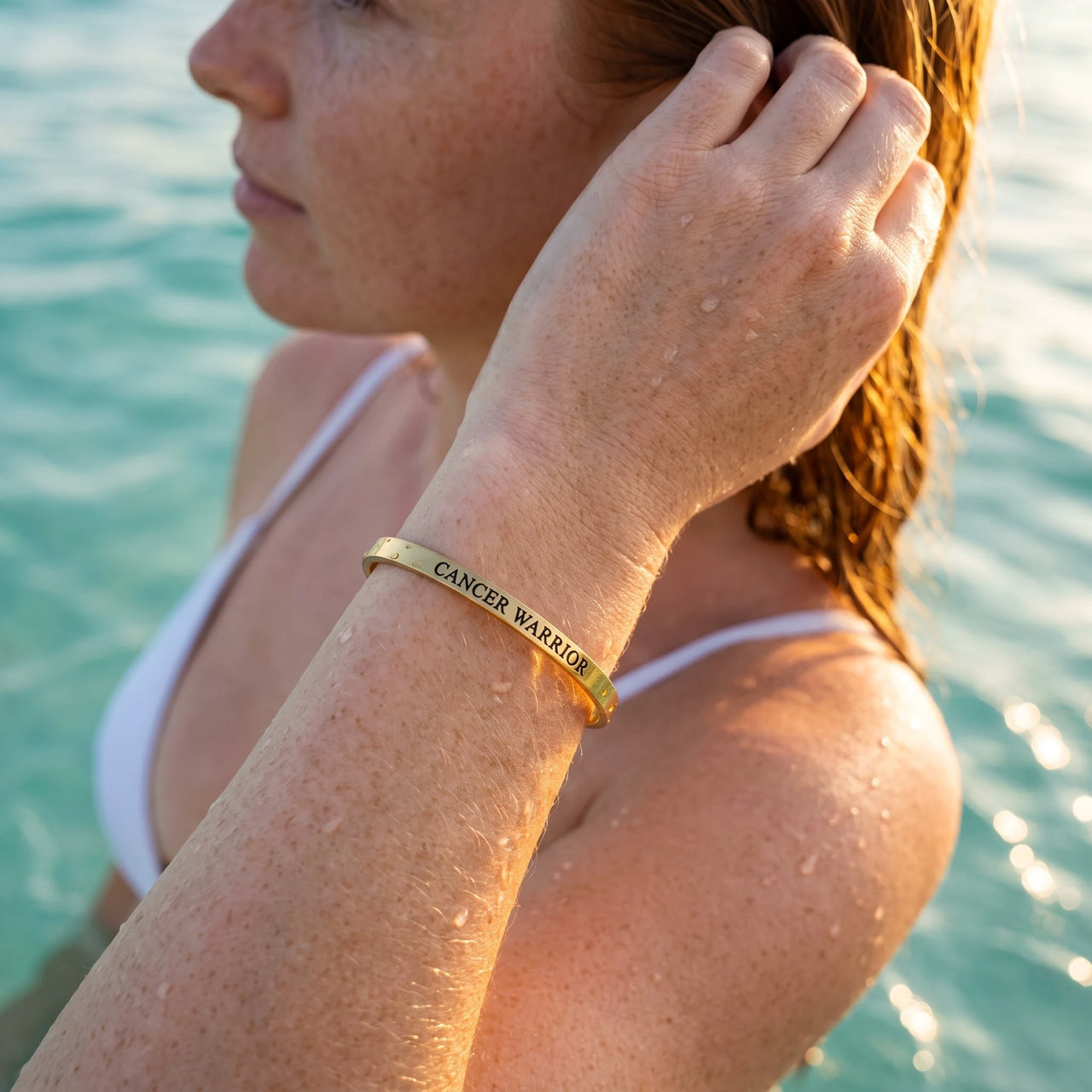 Engraved bangle — worn in the water, waterproof, gold | SKU: 7220397-gold-plated-color