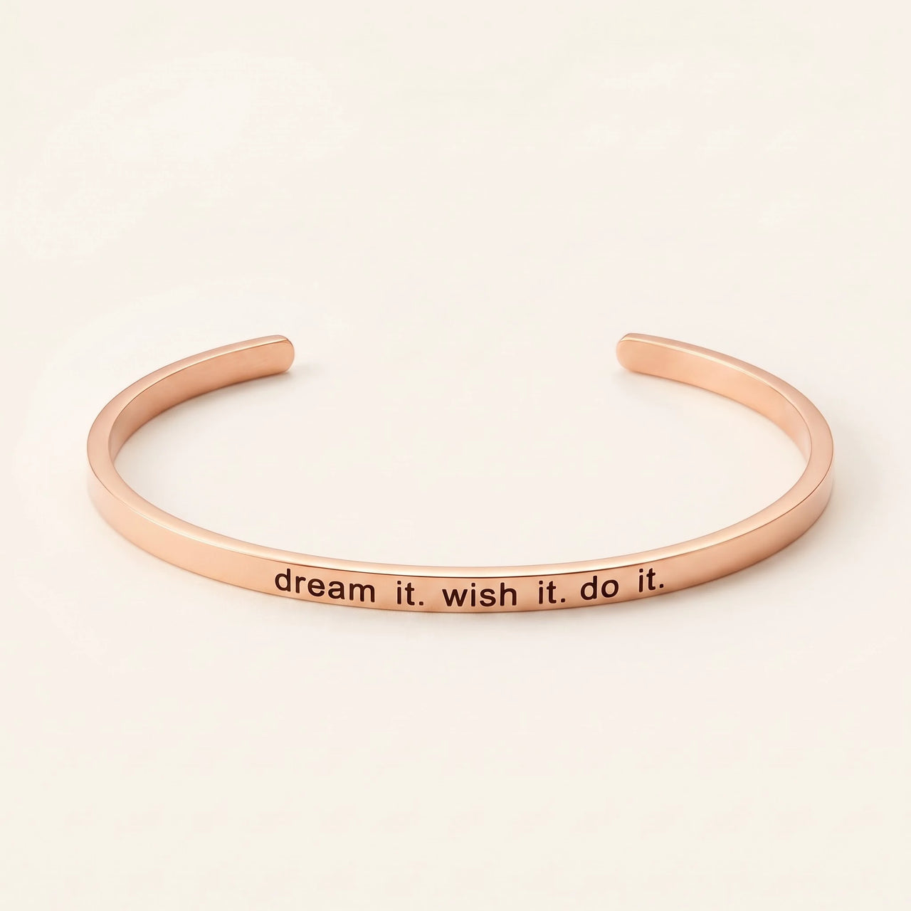 Dream it. Wish it. Do it, rose gold engraved cuff bracelet | SKU: 4214557-imitation-rhodium-plated
