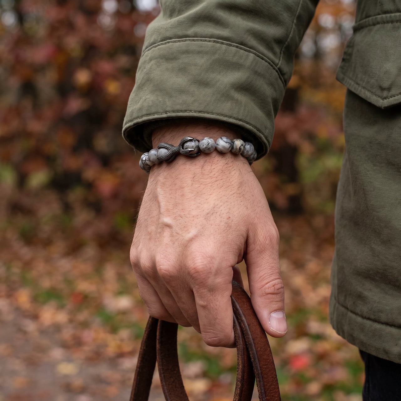 Black Viking & Grey Stones – walking a Doberman | Brother & Sisters | SKU: 21039839-gun-black-XS-14-15, 21039839-gun-black-S-16-17, 21039839-gun-black-M-18-19, 21039839-gun-black-L-20-21, 21039839-gun-black-XL-22-23