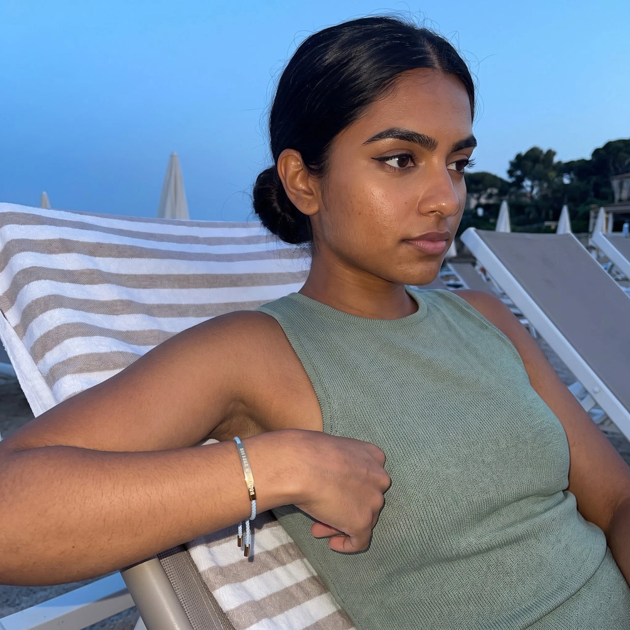 Light blue bracelet — worn on a relaxed day, gold | SKU: leciel-g