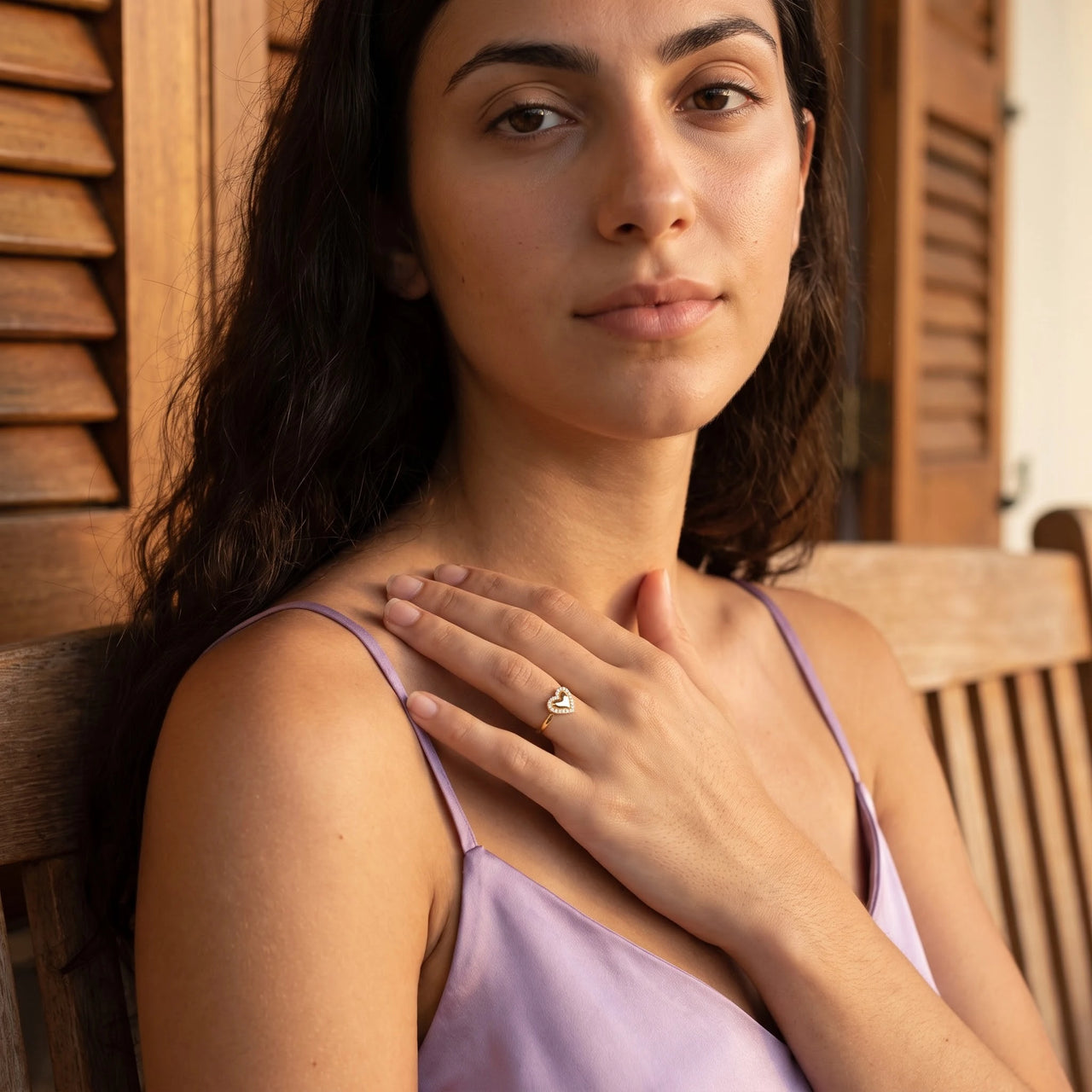 Heart ring — worn, everyday gesture, gold | SKU: lecoeur