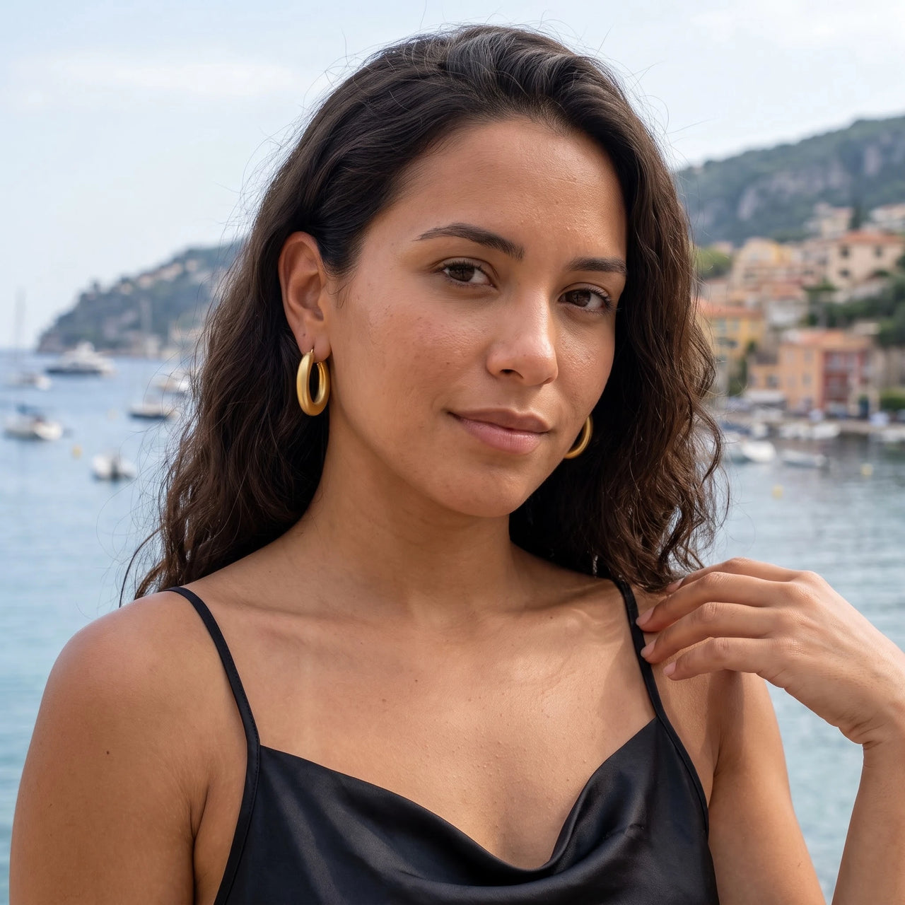 Gold hoop earrings — worn on a getaway, gold | SKU: lesmates