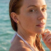 Thumbnail for Palm tree earrings — worn in the water, waterproof, gold | SKU: 10287609-gold-color