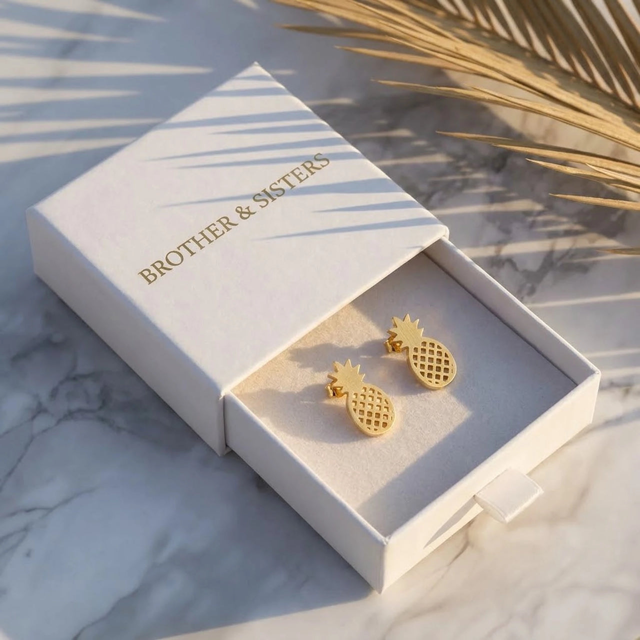Pineapple earrings — in the gift box, gold | SKU: 437186-gold-color