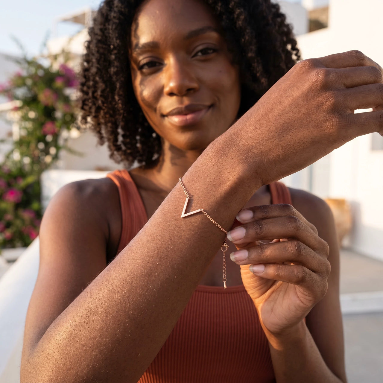 Minimalist bracelet — worn, everyday gesture, rose gold | SKU: 9443177-rose-gold