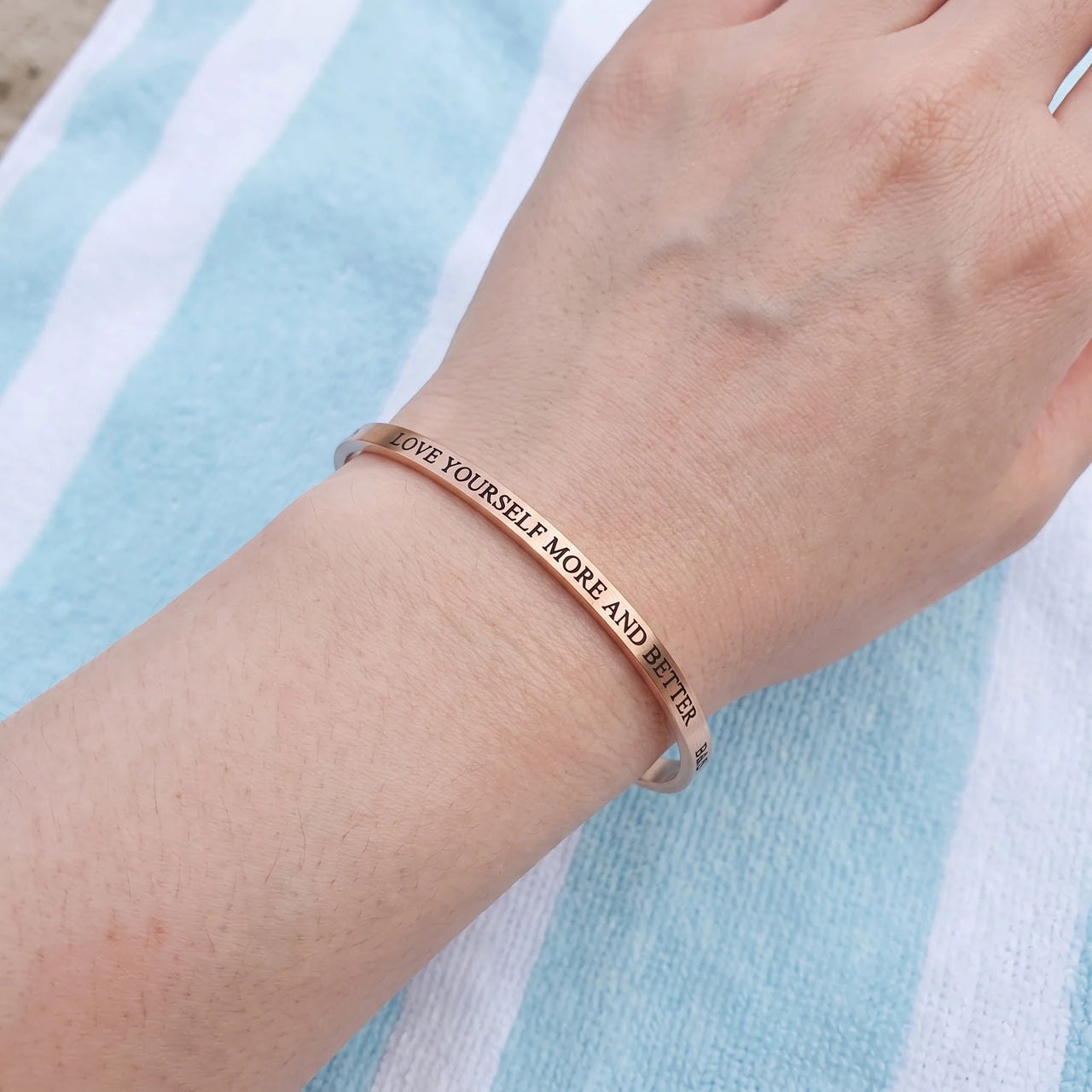 Cuff bracelet — worn, real size, rose gold | SKU: lymab-rg