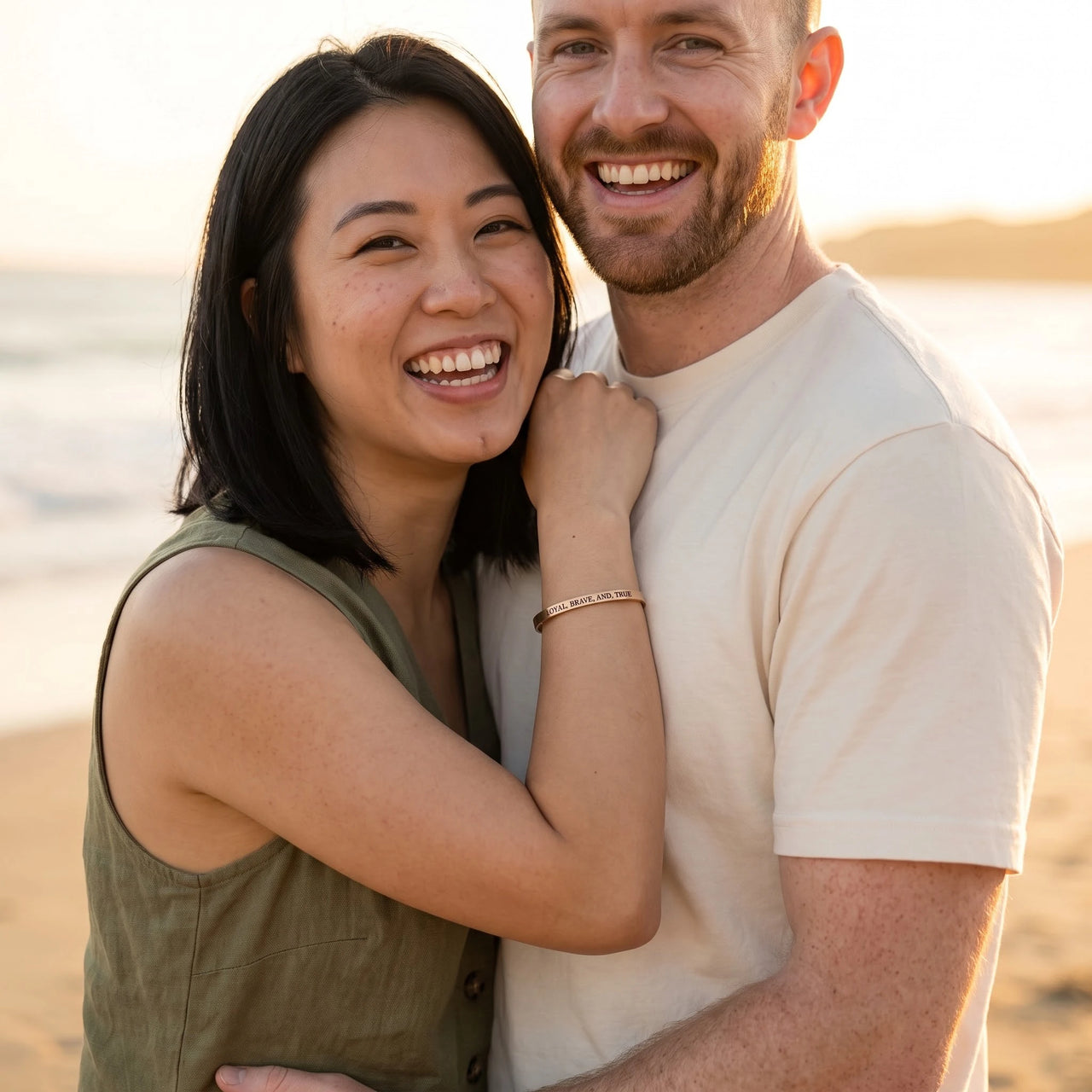 Loyal brave true — worn by a couple, rose gold | SKU: lbat-rg