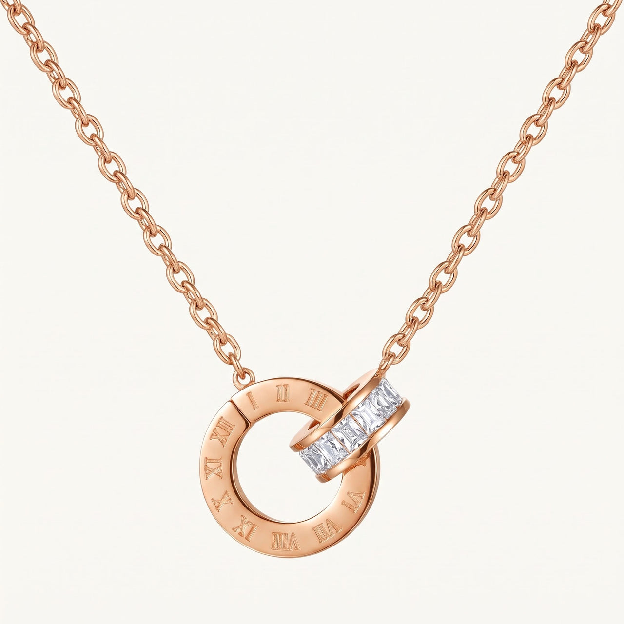 Interlocking circle necklace — product photo on a white background, rose gold | SKU: 25535378-rose-gold