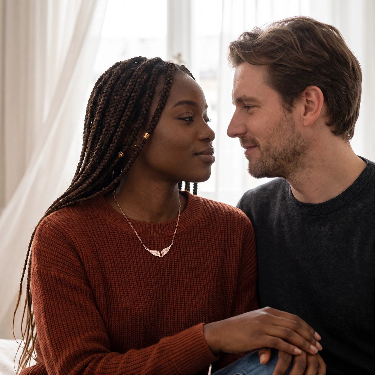 Woman wearing the rose gold necklace with her partner | SKU: 42002-rose-gold