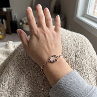 Thumbnail for The rose gold octagon photo bracelet on the wrist, showing the lobster clasp and extension chain | SKU: TPH-OCTB-ROSEGOLD-18