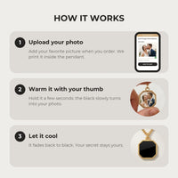Thumbnail for How it works: upload your photo, warm the pendant with your thumb, let it cool back to black | SKU: TPH-OCTN-GOLD