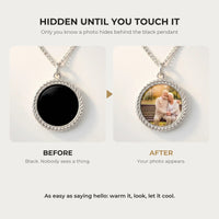 Thumbnail for Before and after: black silver round pendant, then the photo revealed by warmth | SKU: TPH-RNDN-SILVER