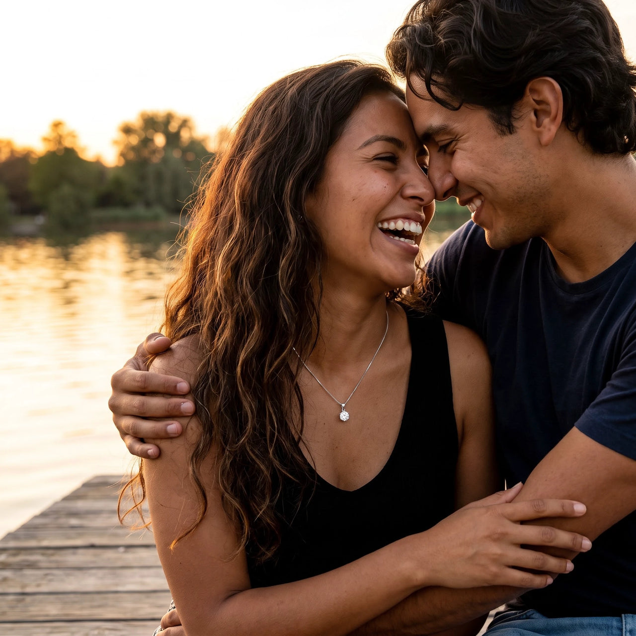 Solitaire necklace — worn by a couple, silver | SKU: 505665