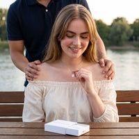Thumbnail for Teardrop necklace — worn by a couple, silver | SKU: 505415-white