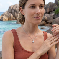Thumbnail for Teardrop pendant — worn on a getaway, silver | SKU: 505415-white