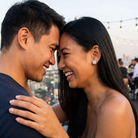 Thumbnail for Bridal earrings — worn by a couple, silver | SKU: 505185-white