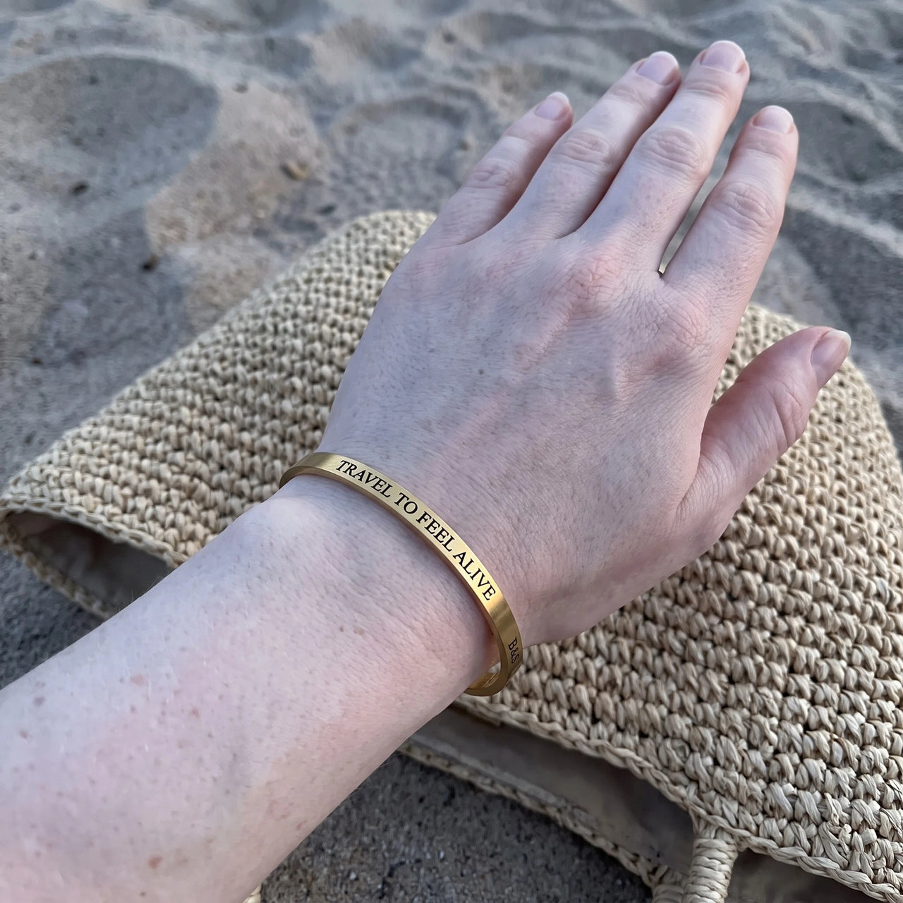 Travel bracelet — worn, real size, gold | SKU: ttfa-g